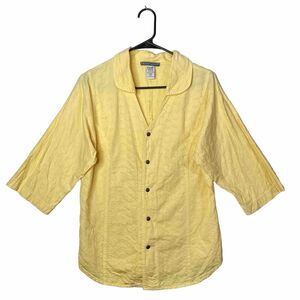 Ezze Wear Vintage Womens Top Butter Yellow Lagonlook Flowy Scallop Textured S/P